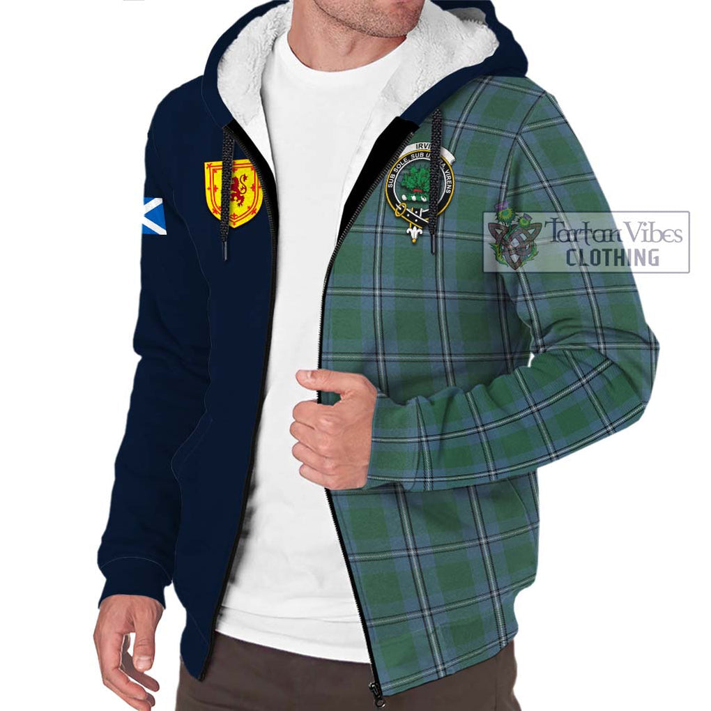 Tartan Vibes Clothing Irvine of Drum Tartan Sherpa Hoodie with Scottish Lion Royal Arm Half Style