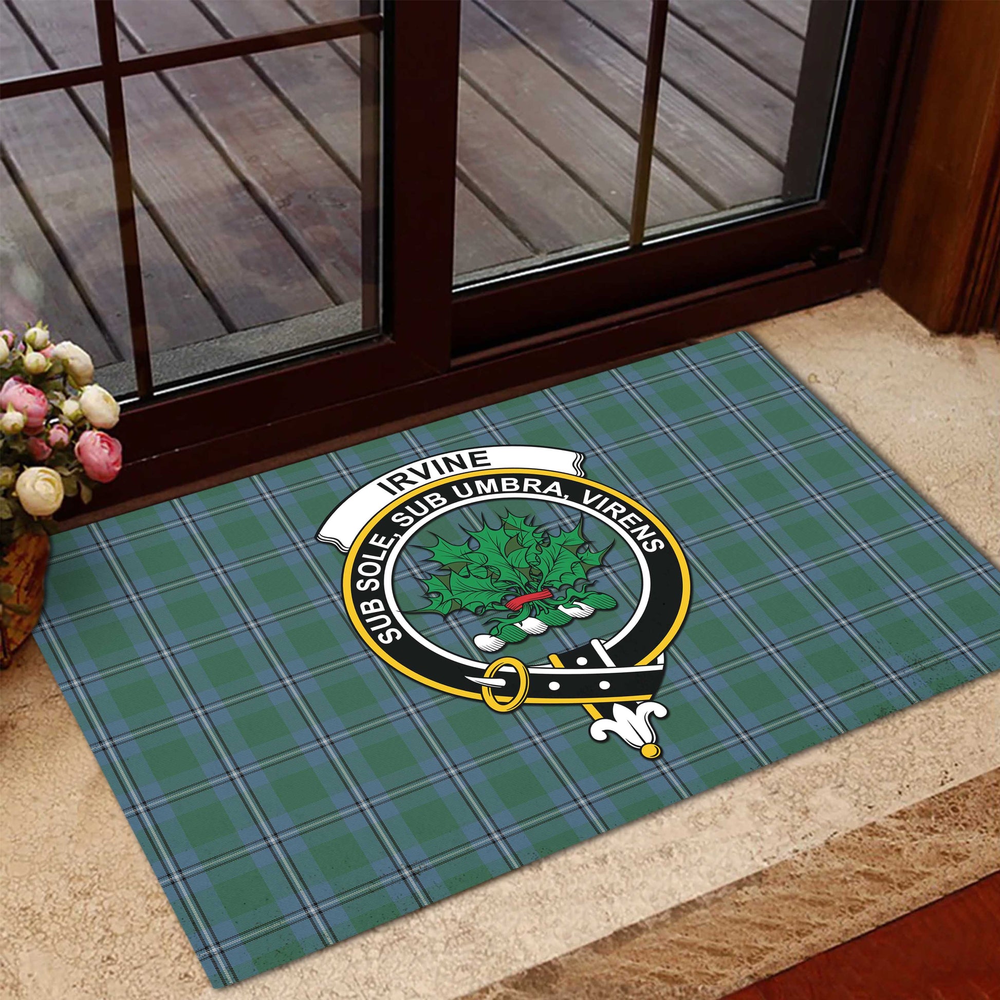 Irvine of Drum Tartan Door Mat with Family Crest - Tartanvibesclothing