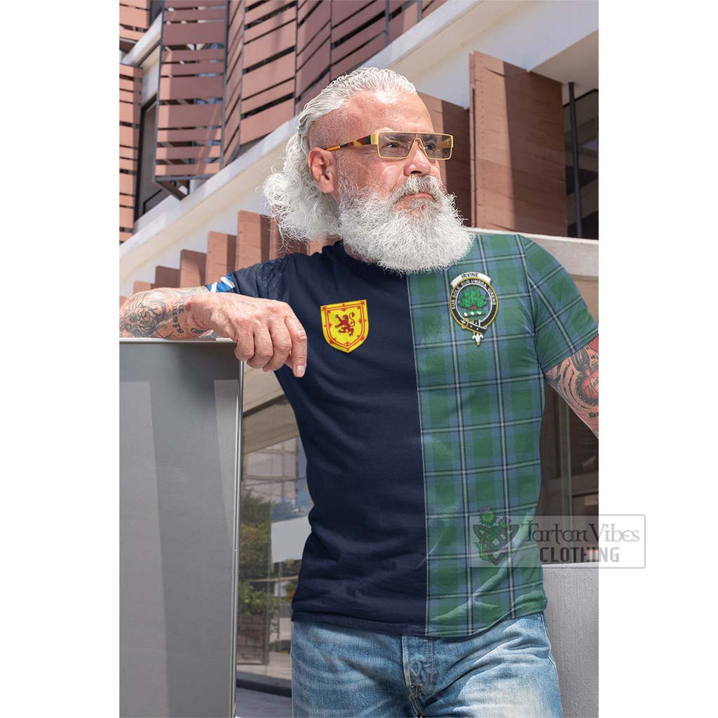 Tartan Vibes Clothing Irvine of Drum Tartan Cotton T-shirt with Scottish Lion Royal Arm Half Style