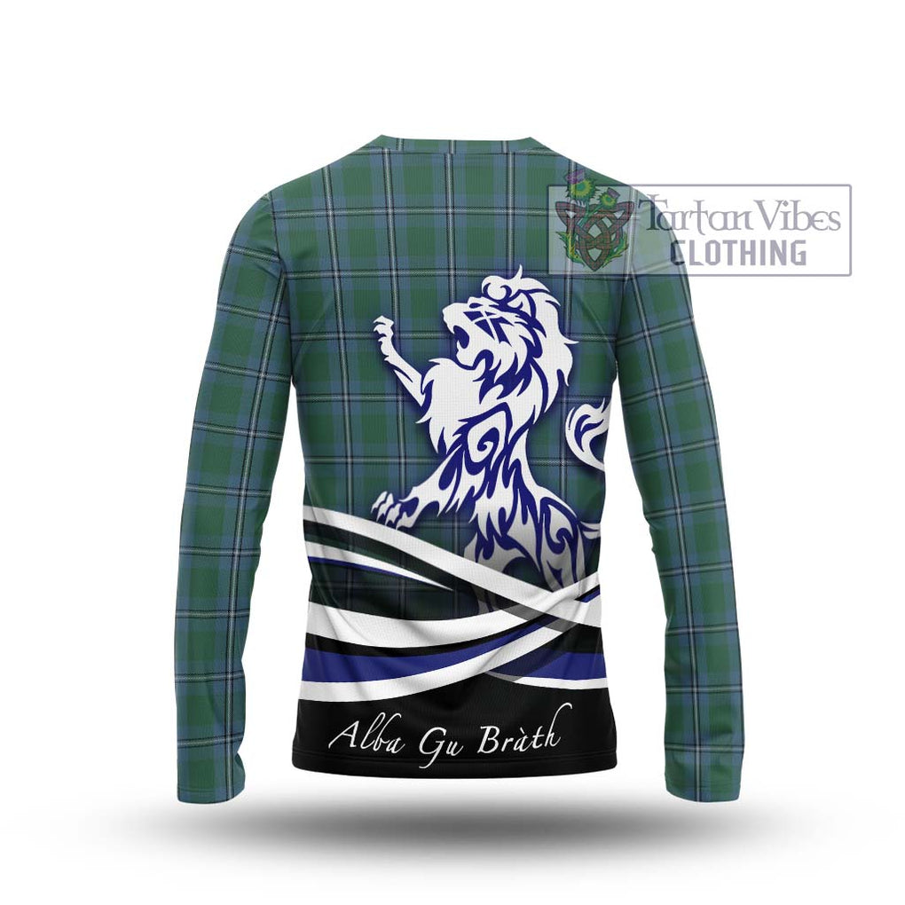 Irvine of Drum Tartan Long Sleeve T-Shirt with Alba Gu Brath Regal Lion Emblem - Tartanvibesclothing Shop