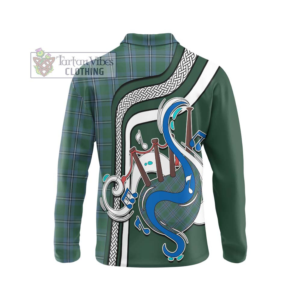 Tartan Vibes Clothing Irvine of Drum Tartan Long Sleeve Polo Shirt with Epic Bagpipe Style