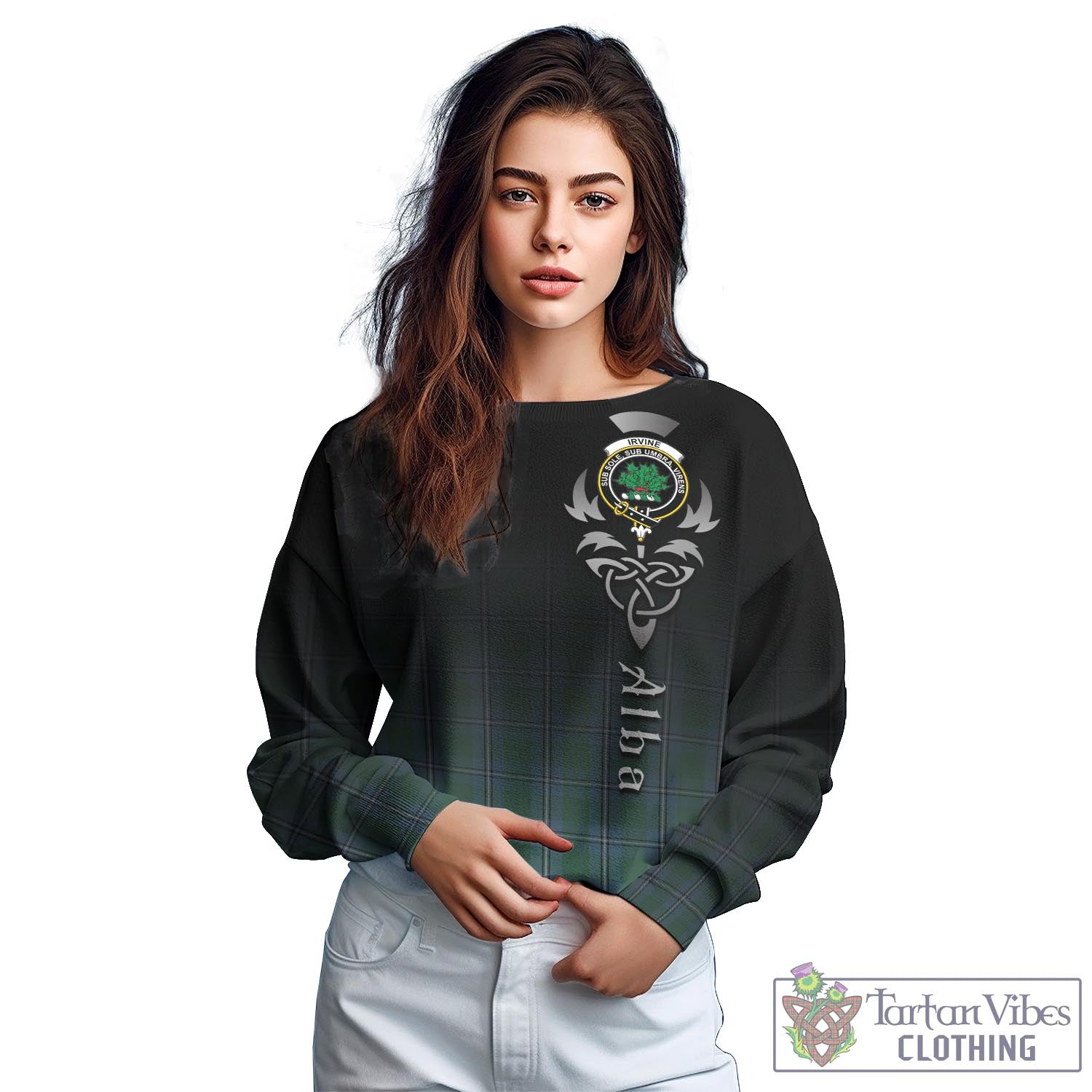 Tartan Vibes Clothing Irvine of Drum Tartan Sweatshirt Featuring Alba Gu Brath Family Crest Celtic Inspired