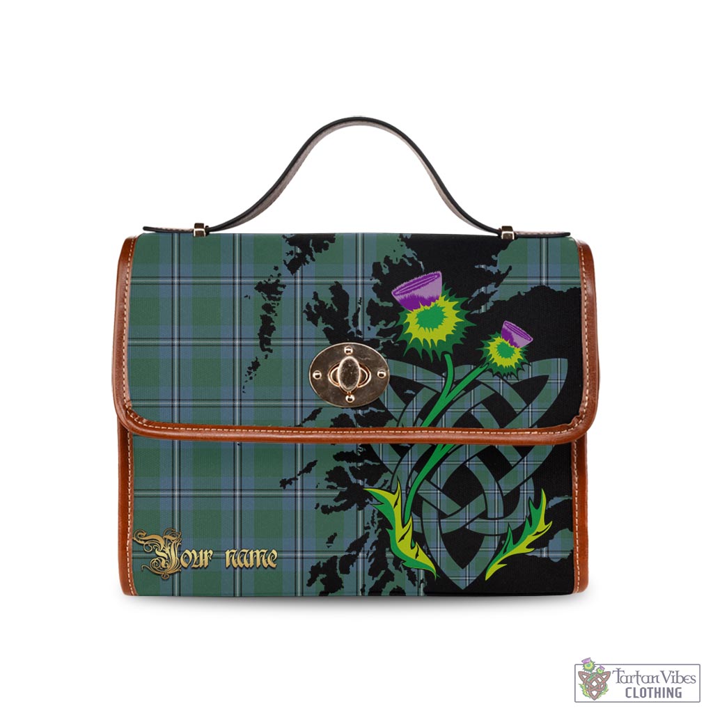 Tartan Vibes Clothing Irvine of Drum Tartan Waterproof Canvas Bag with Scotland Map and Thistle Celtic Accents