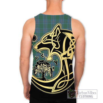 Irvine of Drum Tartan Men's Tank Top with Family Crest Celtic Wolf Style