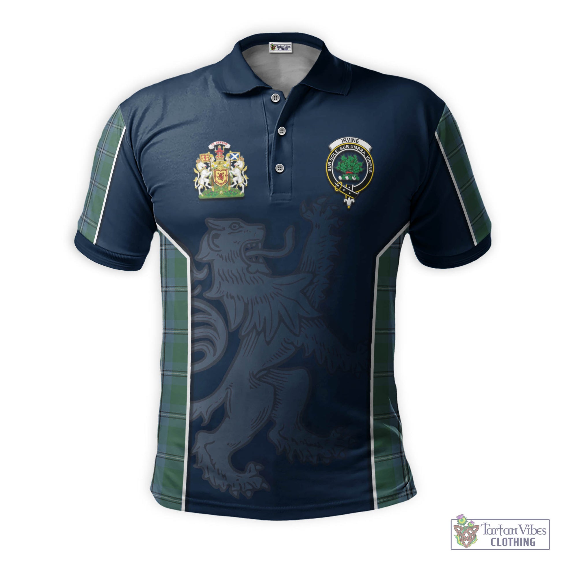 Tartan Vibes Clothing Irvine of Drum Tartan Men's Polo Shirt with Family Crest and Lion Rampant Vibes Sport Style