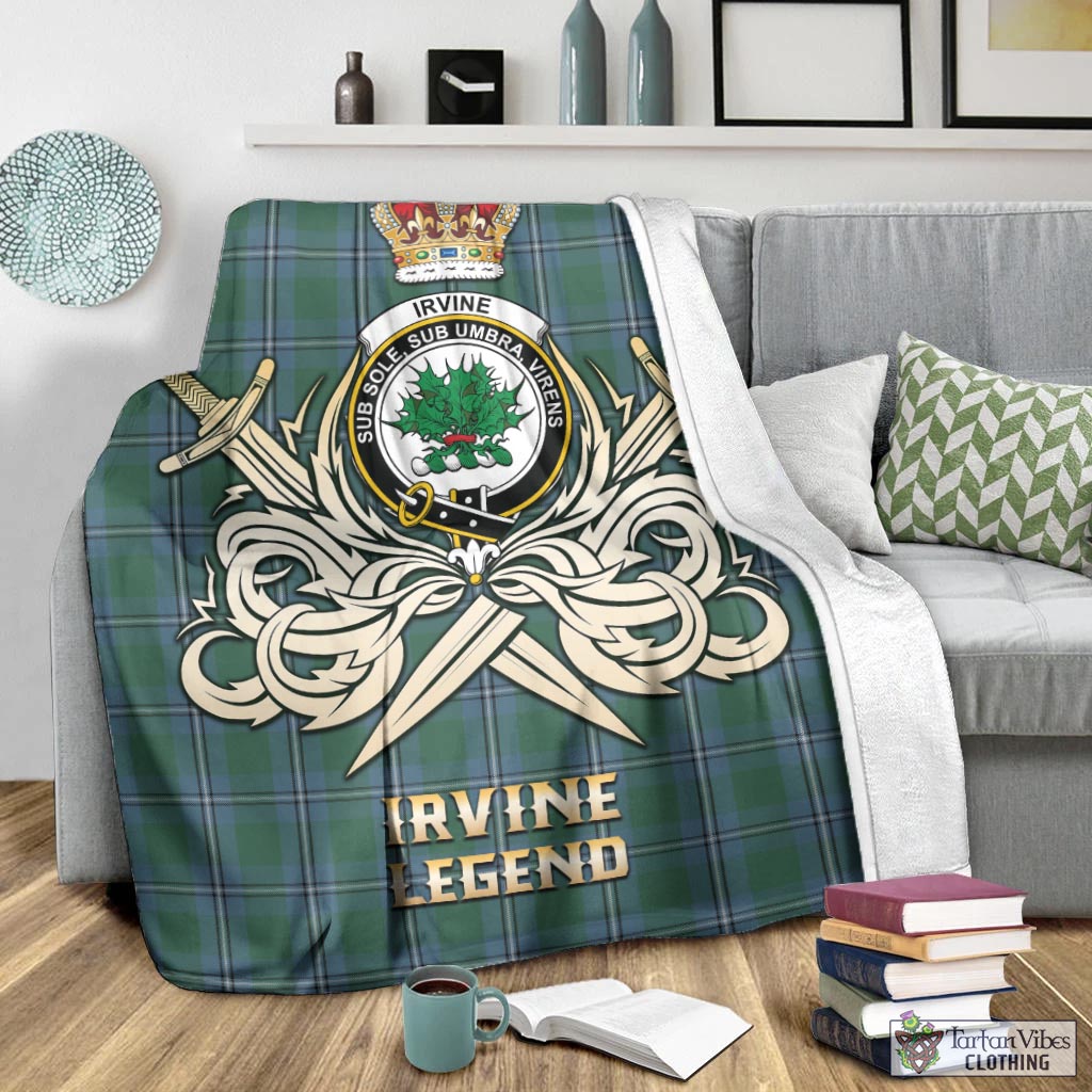 Tartan Vibes Clothing Irvine of Drum Tartan Blanket with Clan Crest and the Golden Sword of Courageous Legacy