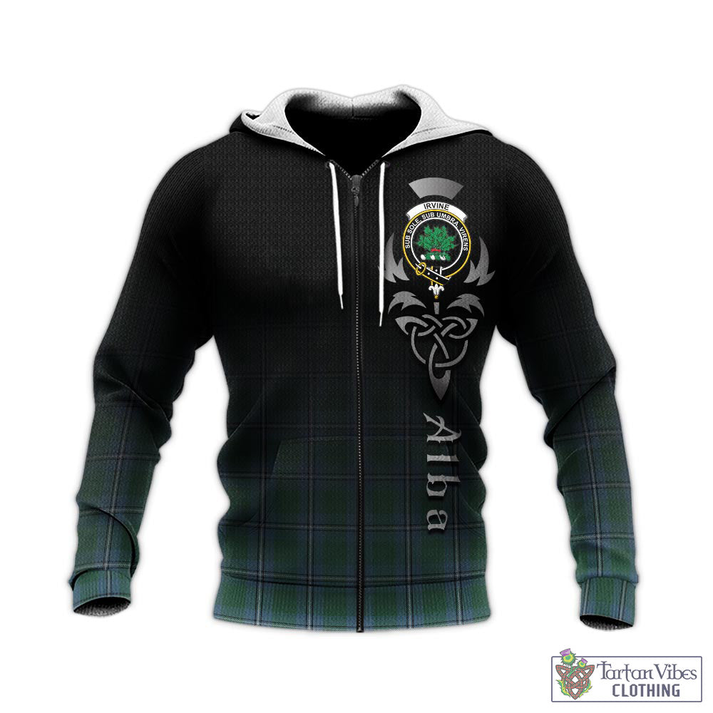 Tartan Vibes Clothing Irvine of Drum Tartan Knitted Hoodie Featuring Alba Gu Brath Family Crest Celtic Inspired