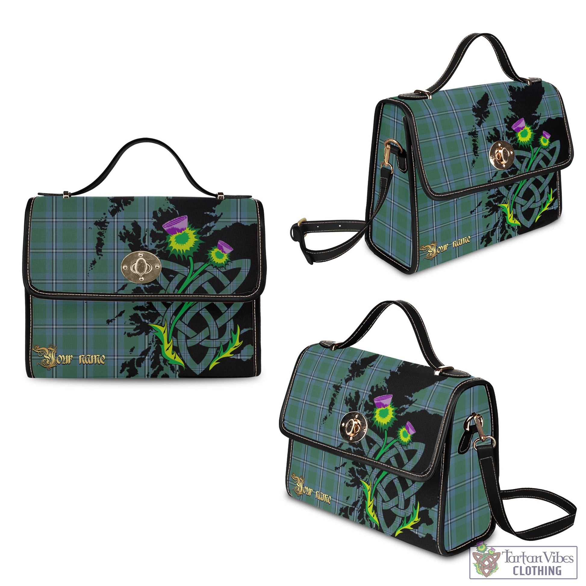 Tartan Vibes Clothing Irvine of Drum Tartan Waterproof Canvas Bag with Scotland Map and Thistle Celtic Accents