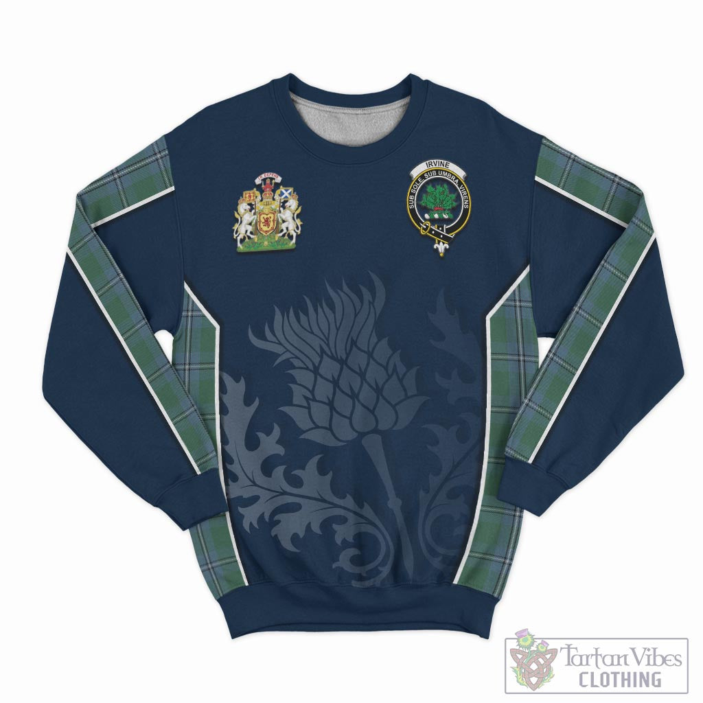 Tartan Vibes Clothing Irvine of Drum Tartan Sweatshirt with Family Crest and Scottish Thistle Vibes Sport Style