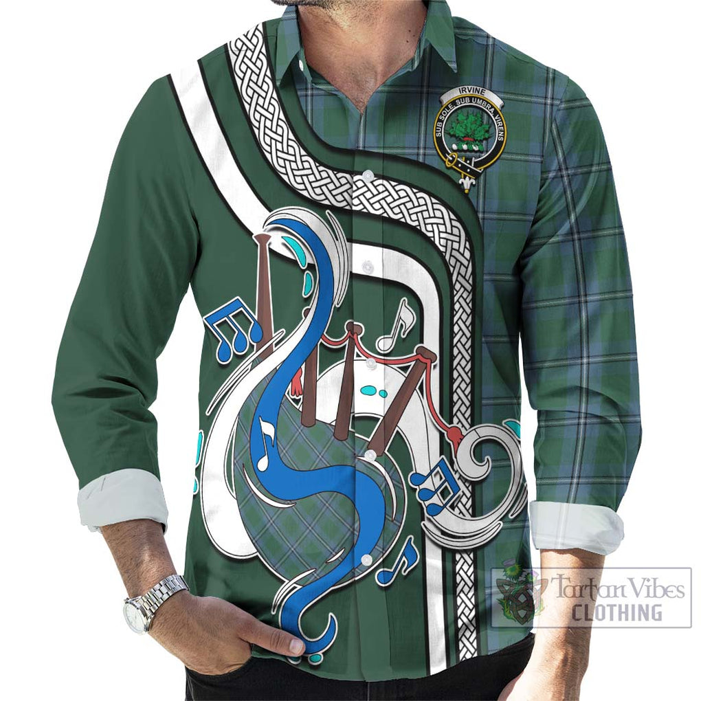 Irvine of Drum Tartan Long Sleeve Button Shirt with Epic Bagpipe Style - Tartanvibesclothing Shop