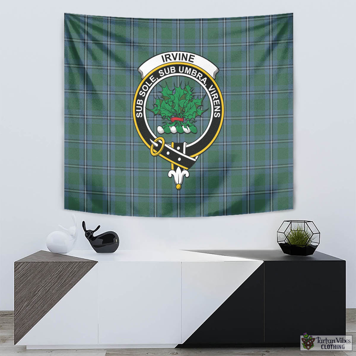 Tartan Vibes Clothing Irvine of Drum Tartan Tapestry Wall Hanging and Home Decor for Room with Family Crest