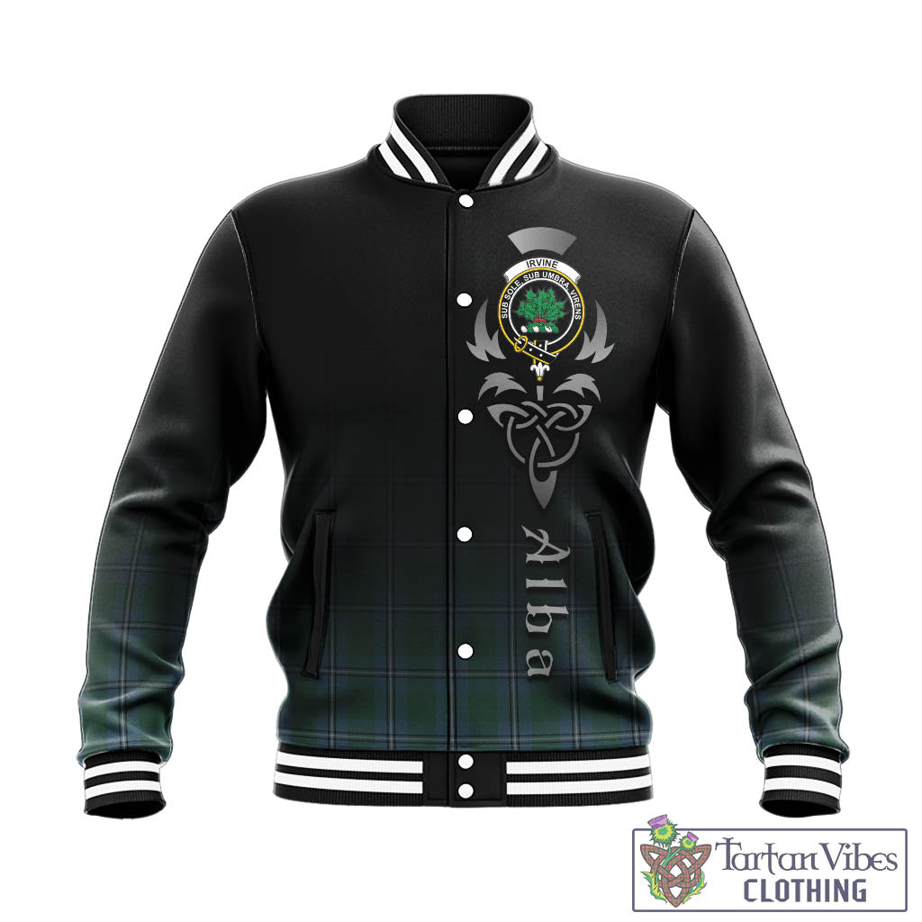 Tartan Vibes Clothing Irvine of Drum Tartan Baseball Jacket Featuring Alba Gu Brath Family Crest Celtic Inspired