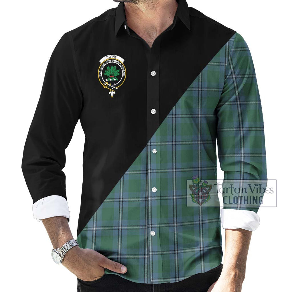 Irvine of Drum Tartan Long Sleeve Button Shirt with Family Crest and Military Logo Style - Tartanvibesclothing Shop