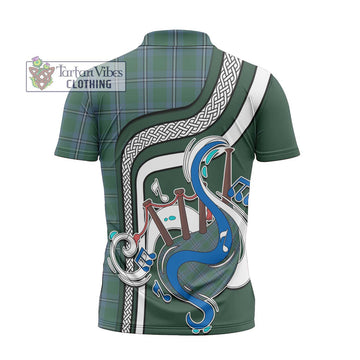 Irvine of Drum Tartan Zipper Polo Shirt with Epic Bagpipe Style