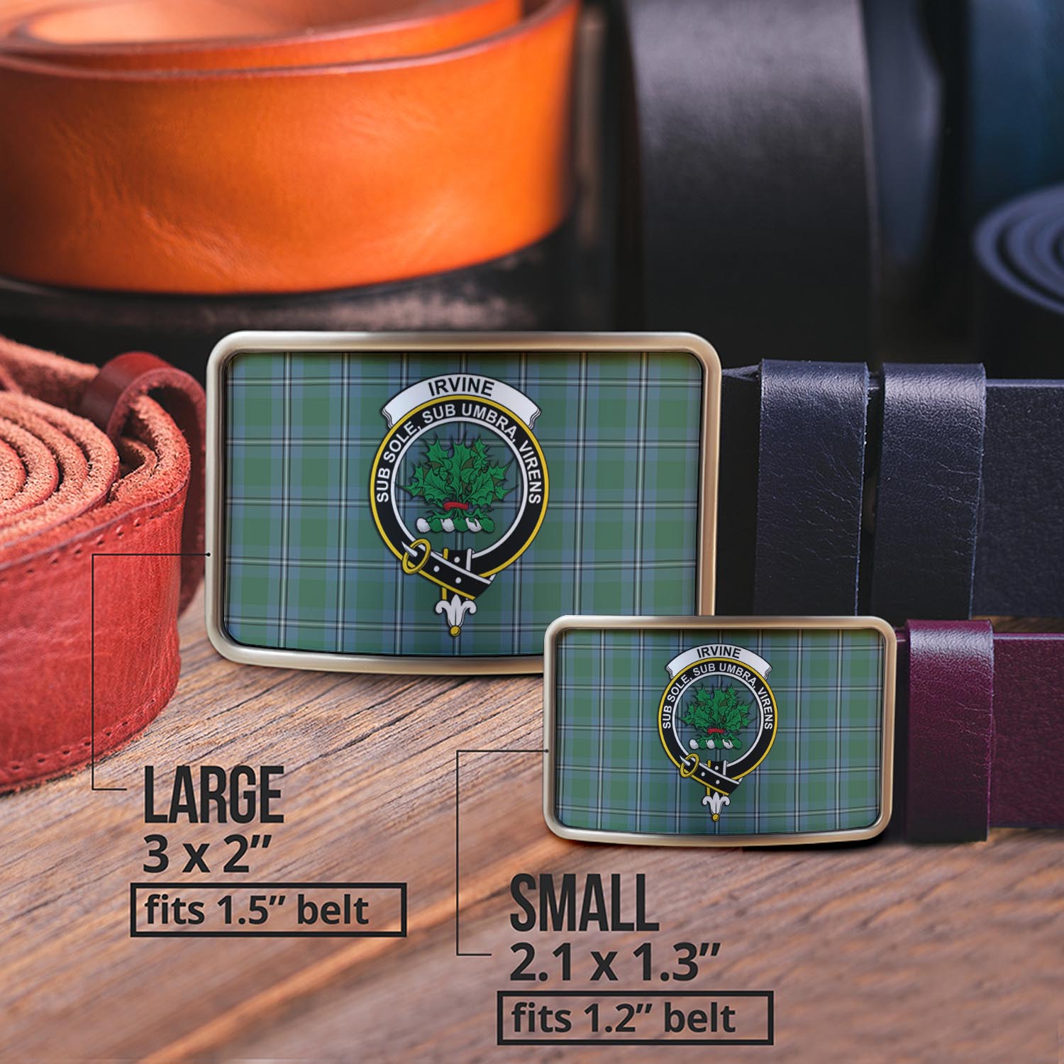 Irvine of Drum Tartan Belt Buckles with Family Crest - Tartan Vibes Clothing