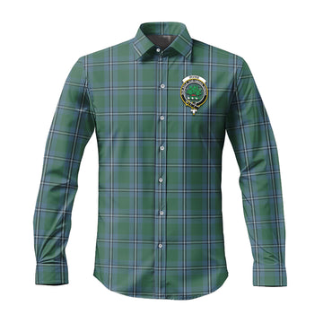 Irvine of Drum Tartan Long Sleeve Button Up Shirt with Family Crest