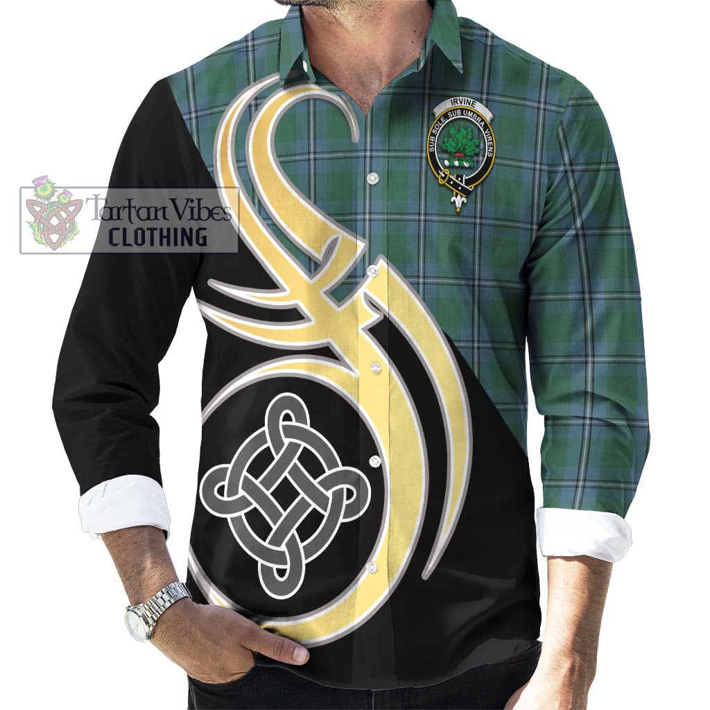 Irvine of Drum Tartan Long Sleeve Button Shirt with Family Crest and Celtic Symbol Style - Tartan Vibes Clothing