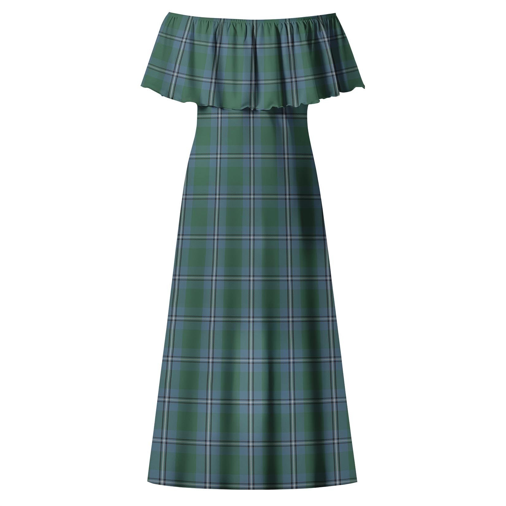 Irvine of Drum Tartan Off Shoulder Long Dress - Tartanvibesclothing