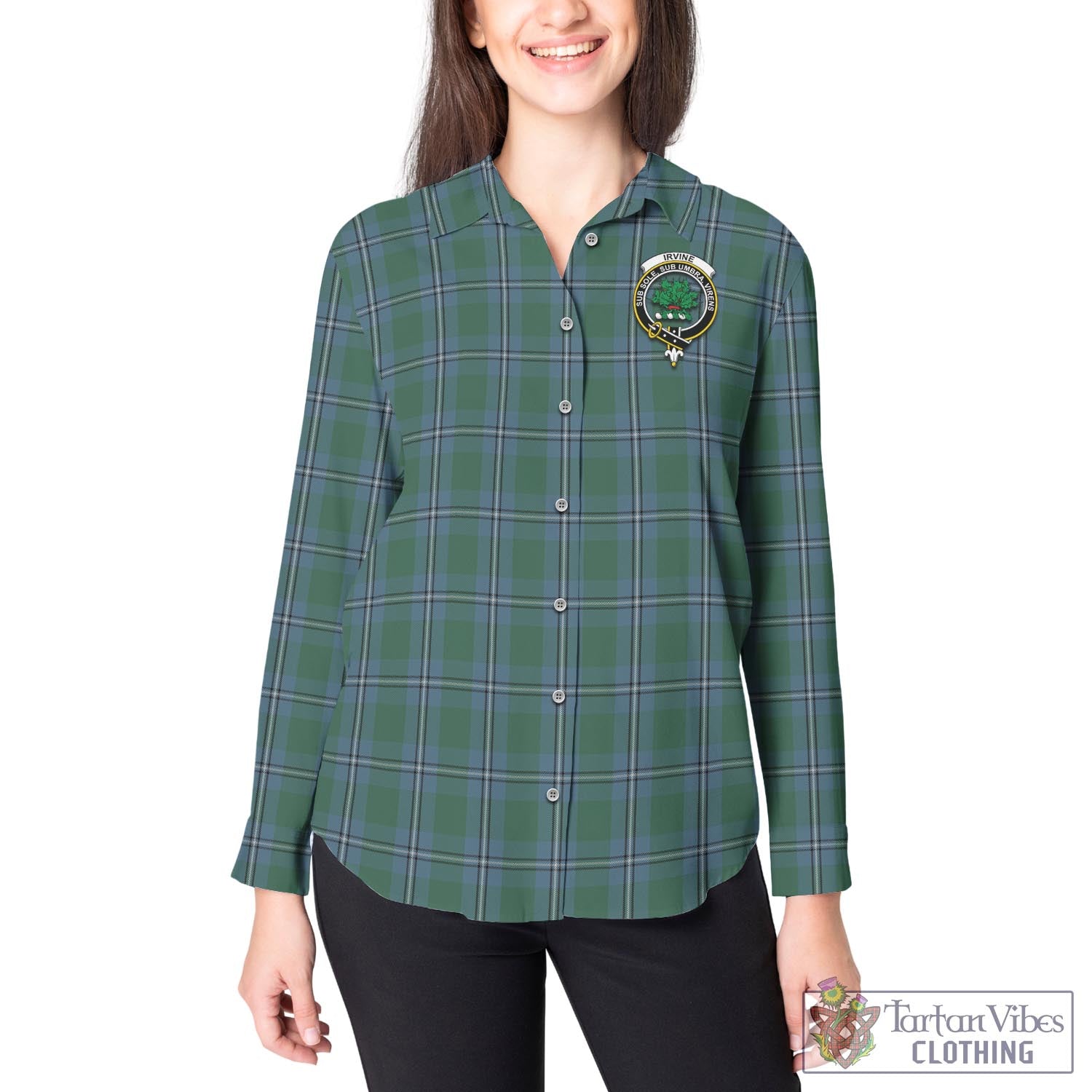 Tartan Vibes Clothing Irvine of Drum Tartan Womens Casual Shirt with Family Crest