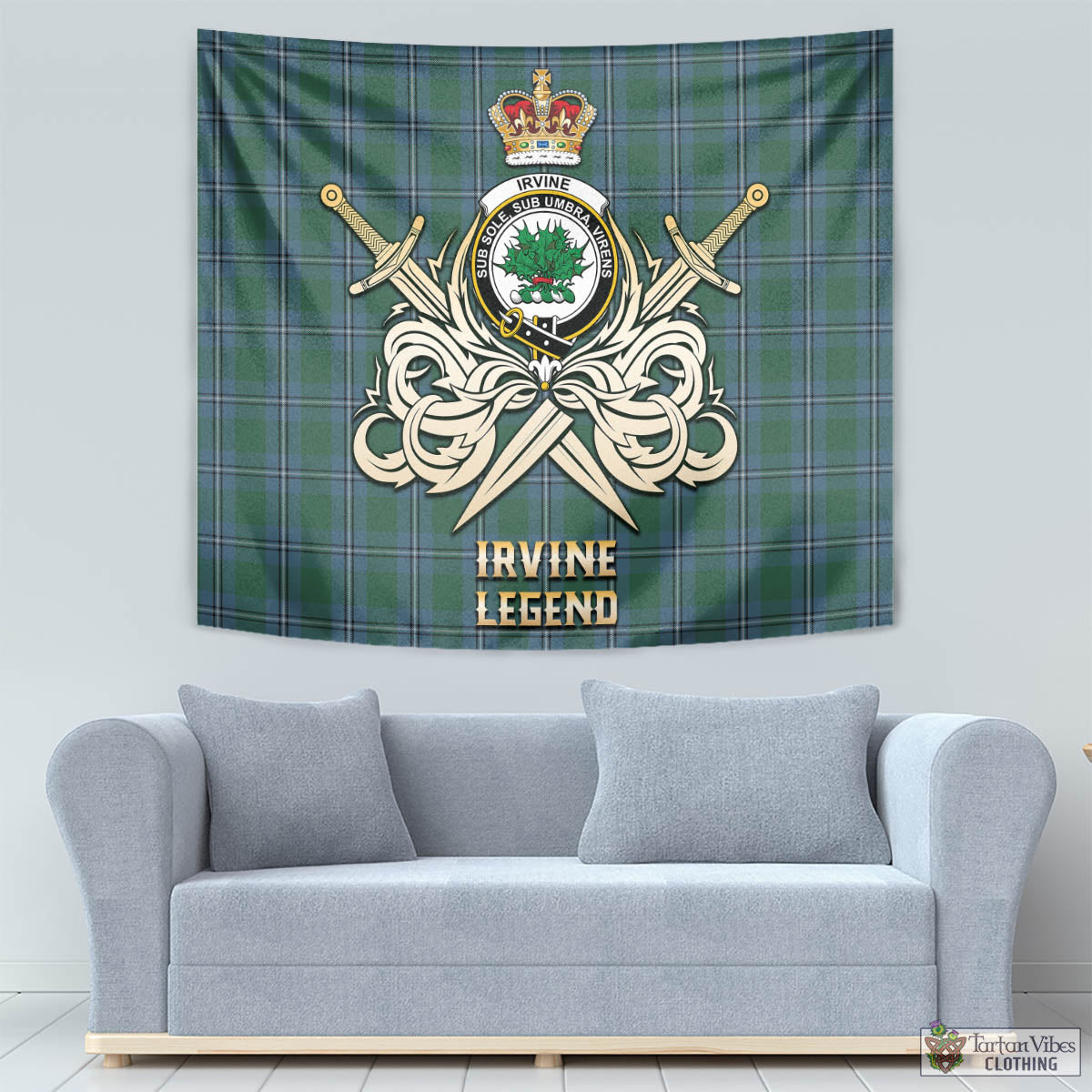 Tartan Vibes Clothing Irvine of Drum Tartan Tapestry with Clan Crest and the Golden Sword of Courageous Legacy