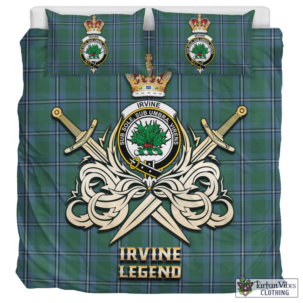 Tartan Vibes Clothing Irvine of Drum Tartan Bedding Set with Clan Crest and the Golden Sword of Courageous Legacy