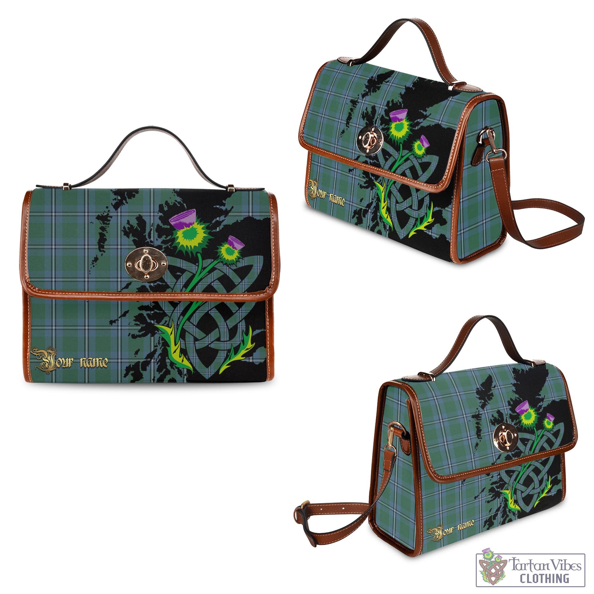 Tartan Vibes Clothing Irvine of Drum Tartan Waterproof Canvas Bag with Scotland Map and Thistle Celtic Accents