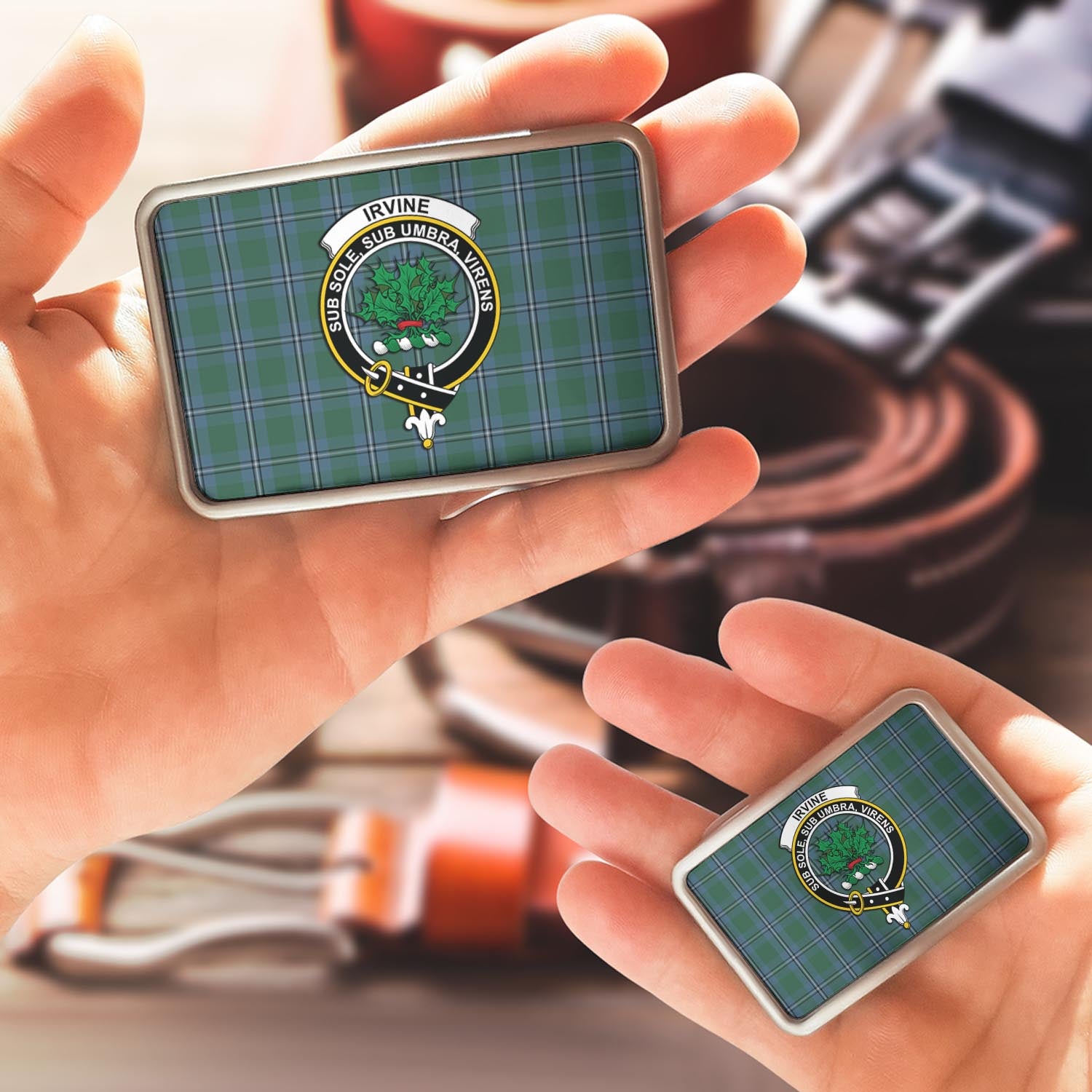 Irvine of Drum Tartan Belt Buckles with Family Crest - Tartan Vibes Clothing