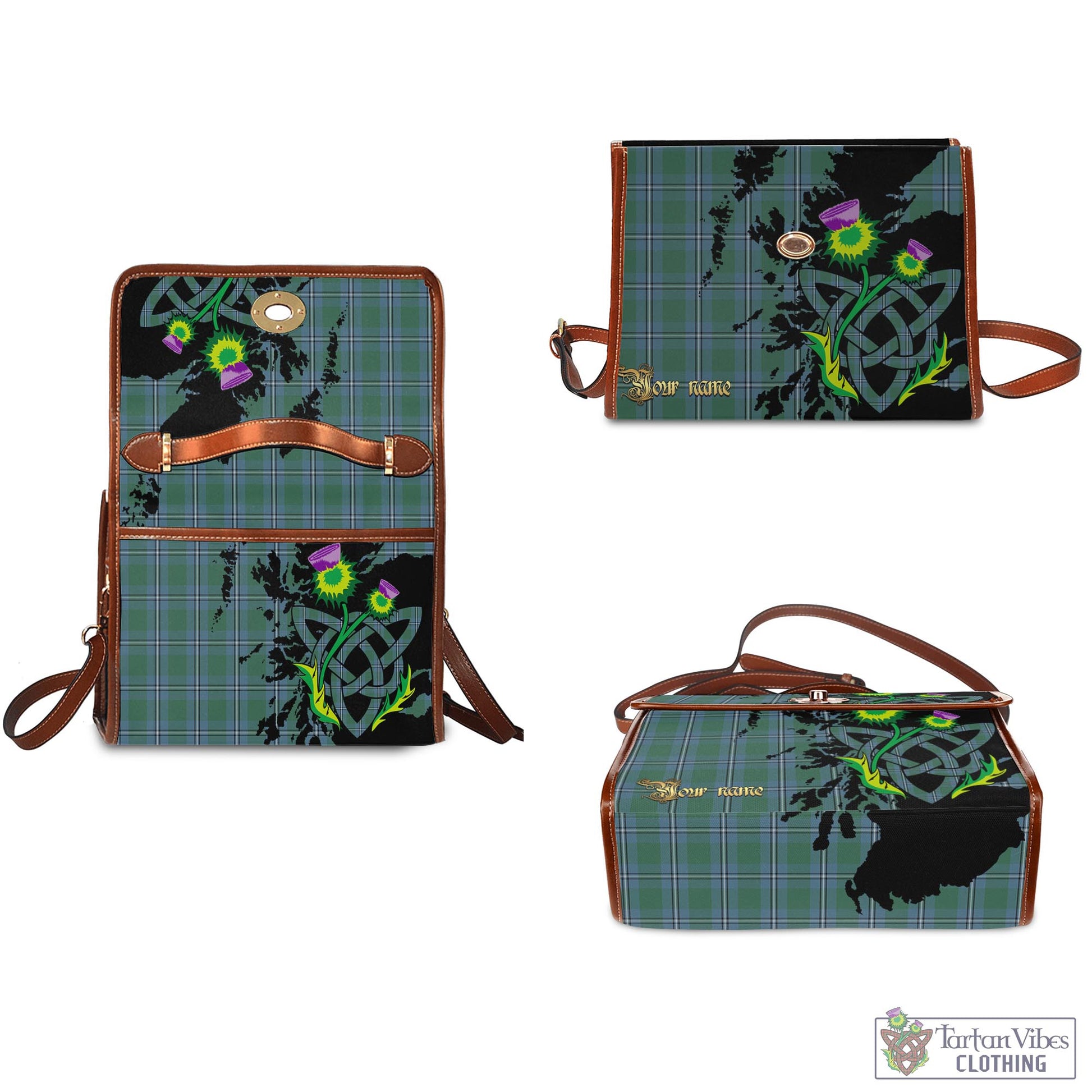 Tartan Vibes Clothing Irvine of Drum Tartan Waterproof Canvas Bag with Scotland Map and Thistle Celtic Accents