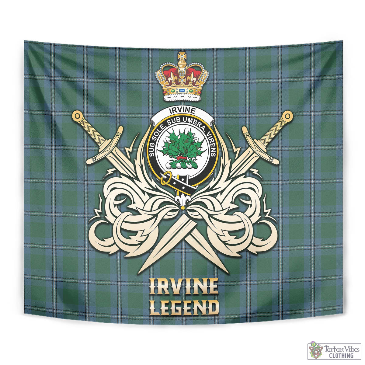 Tartan Vibes Clothing Irvine of Drum Tartan Tapestry with Clan Crest and the Golden Sword of Courageous Legacy