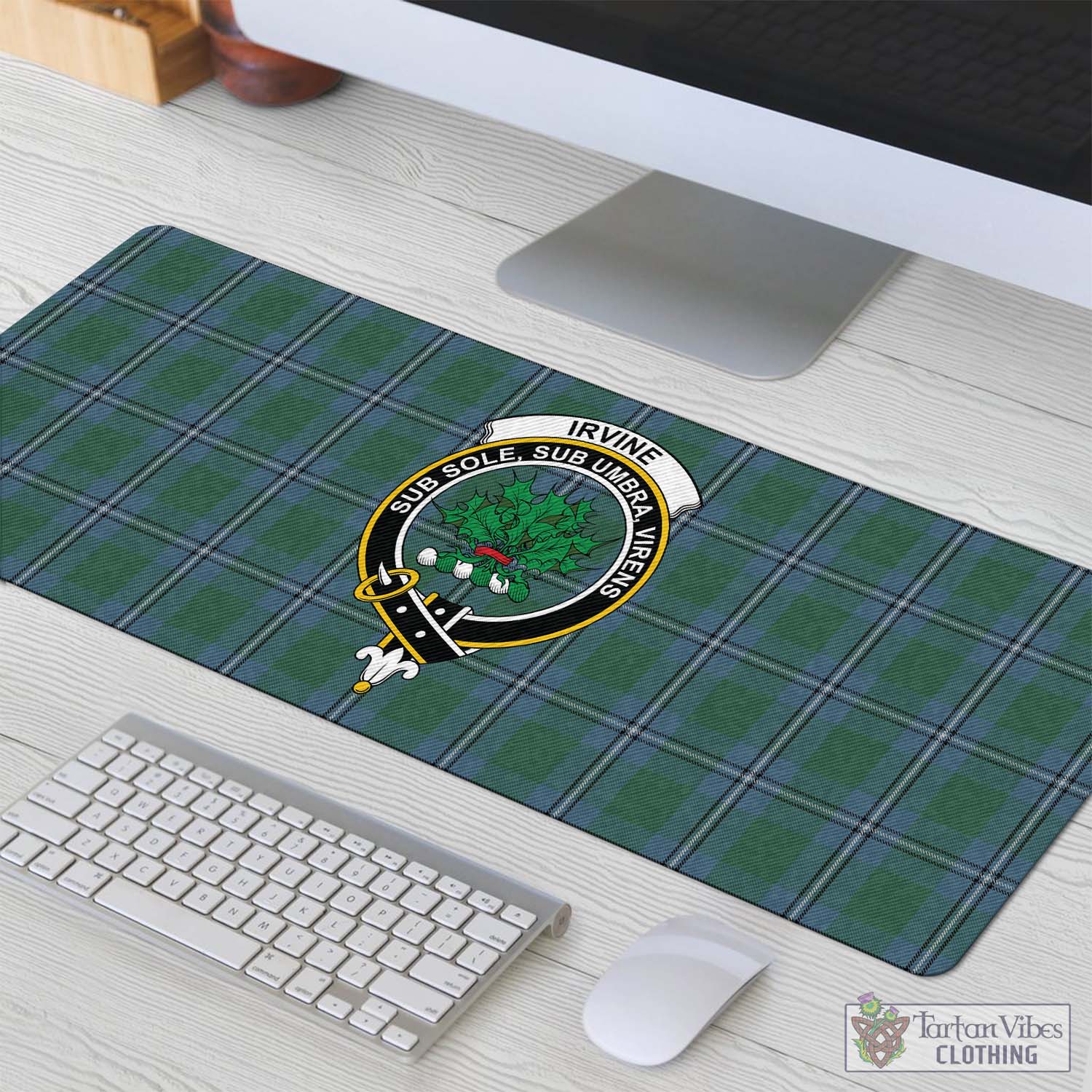 Tartan Vibes Clothing Irvine of Drum Tartan Mouse Pad with Family Crest