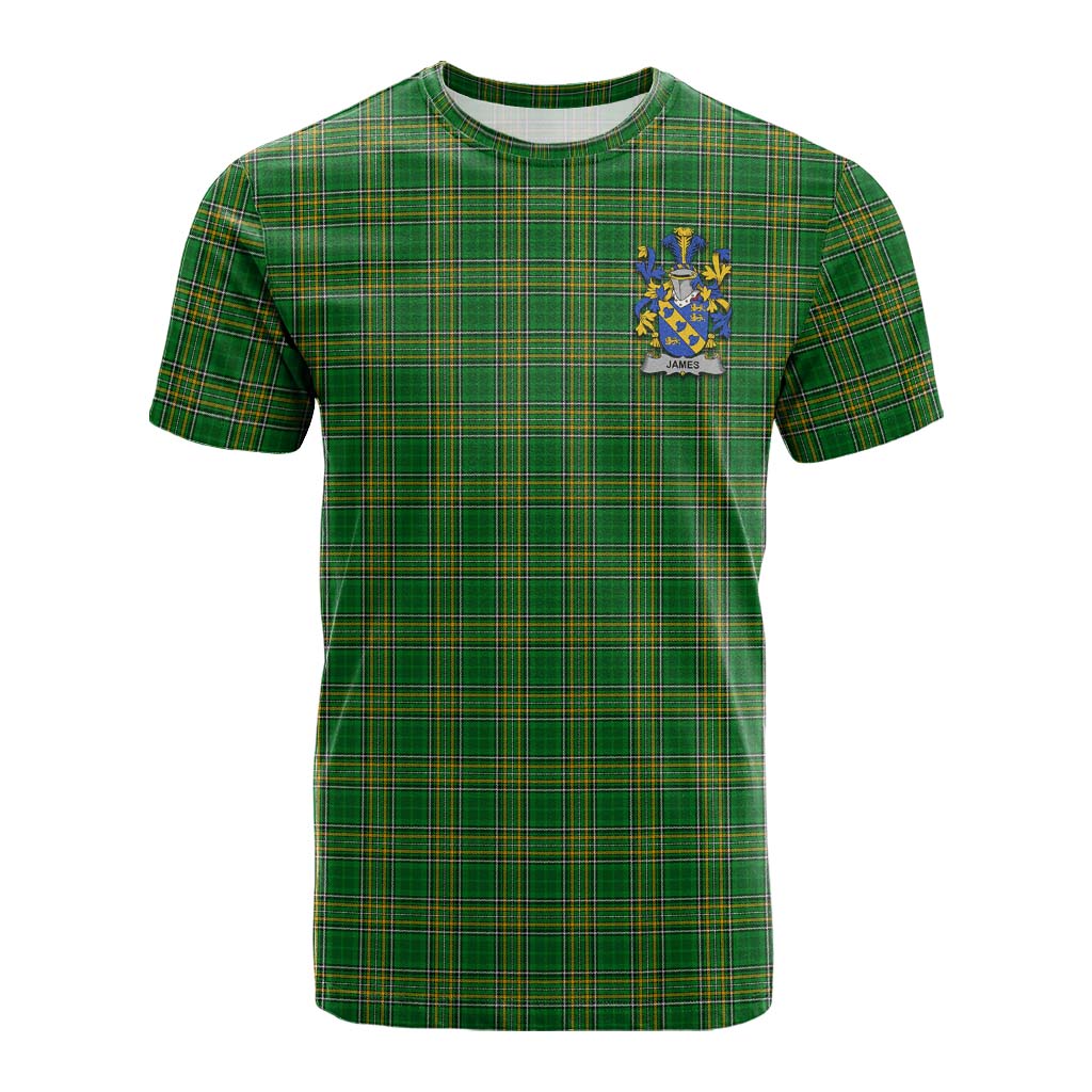 Tartan Vibes Clothing James Irish Clan Tartan Cotton T-shirt with Coat of Arms