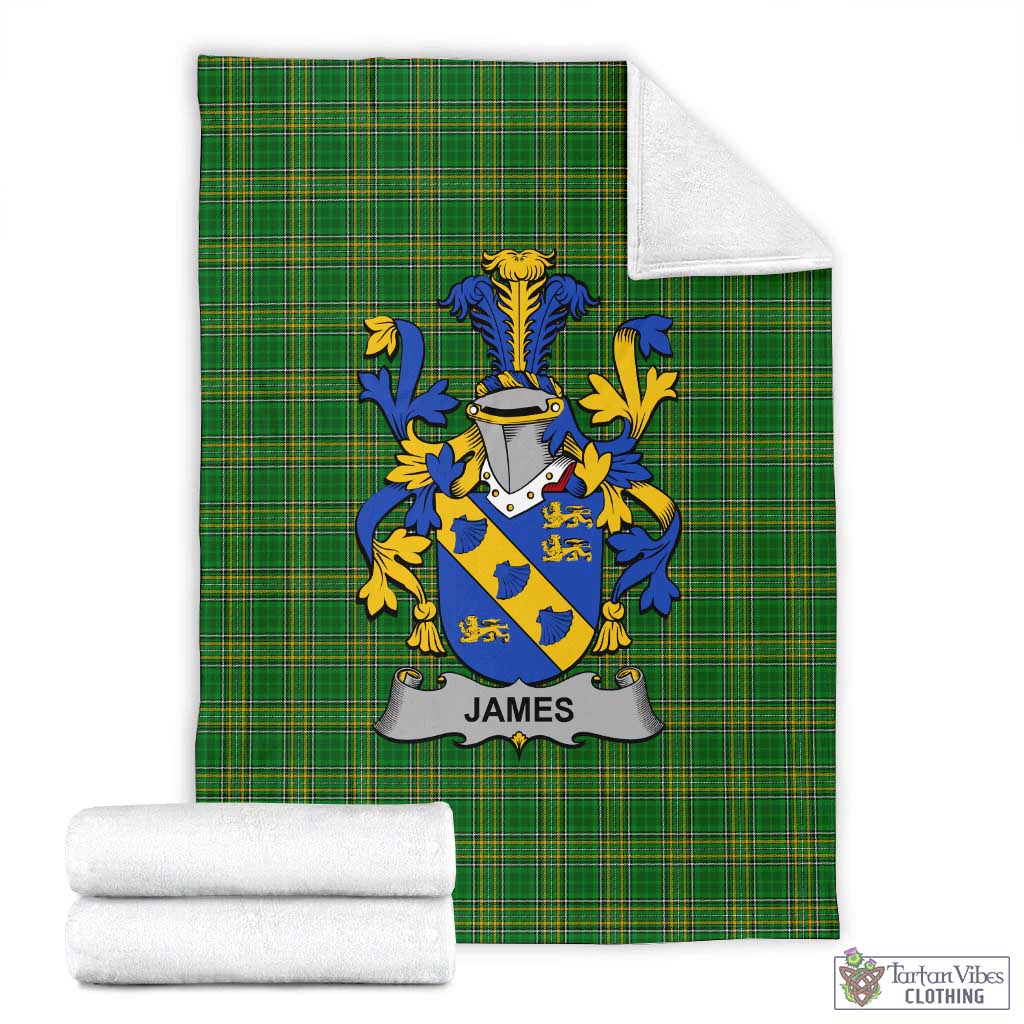 Tartan Vibes Clothing James Irish Clan Tartan Blanket with Coat of Arms