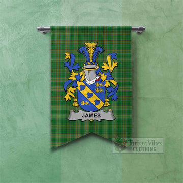 James Irish Clan Tartan Gonfalon, Tartan Banner with Coat of Arms Fishtail - Tartan Vibes Clothing