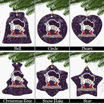 James of Wales Tartan Christmas Ceramic Ornaments with Scottish Gnome Playing Bagpipes