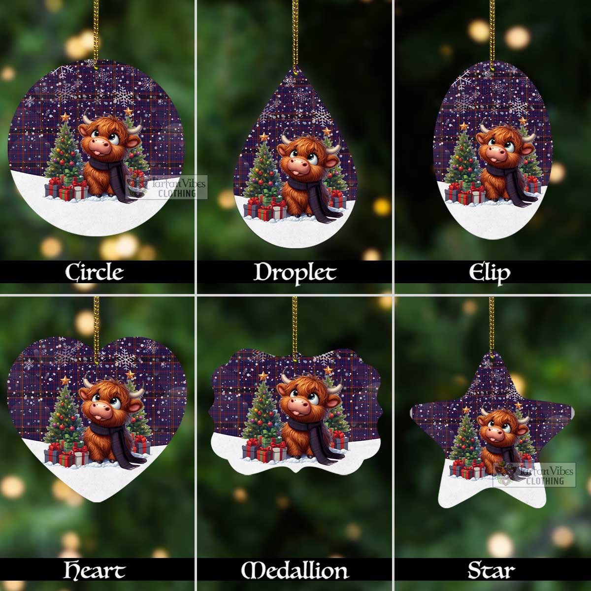 Tartan Vibes Clothing James of Wales Tartan Christmas Aluminium Ornament with Adorable Highland Coo