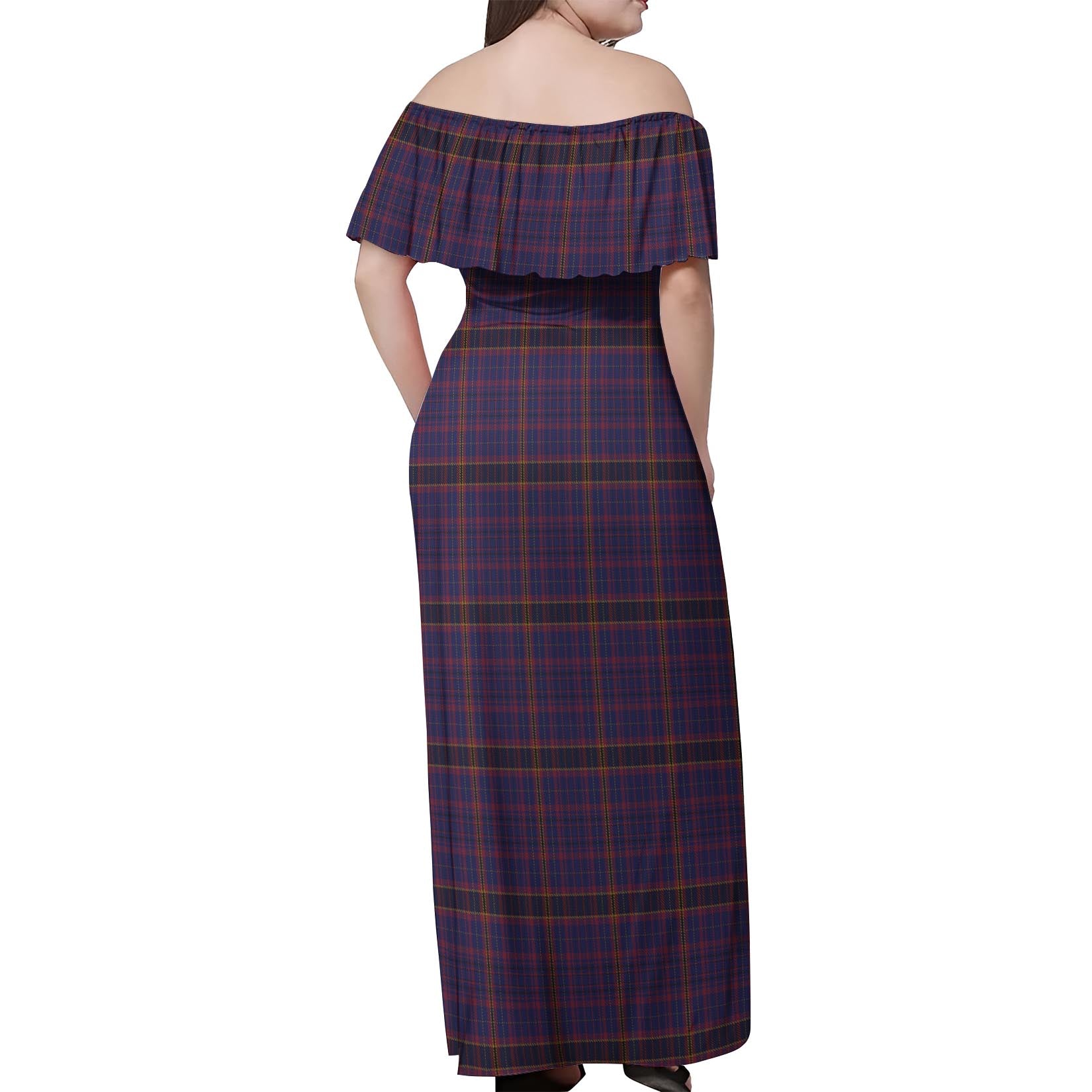 James of Wales Tartan Off Shoulder Long Dress - Tartanvibesclothing