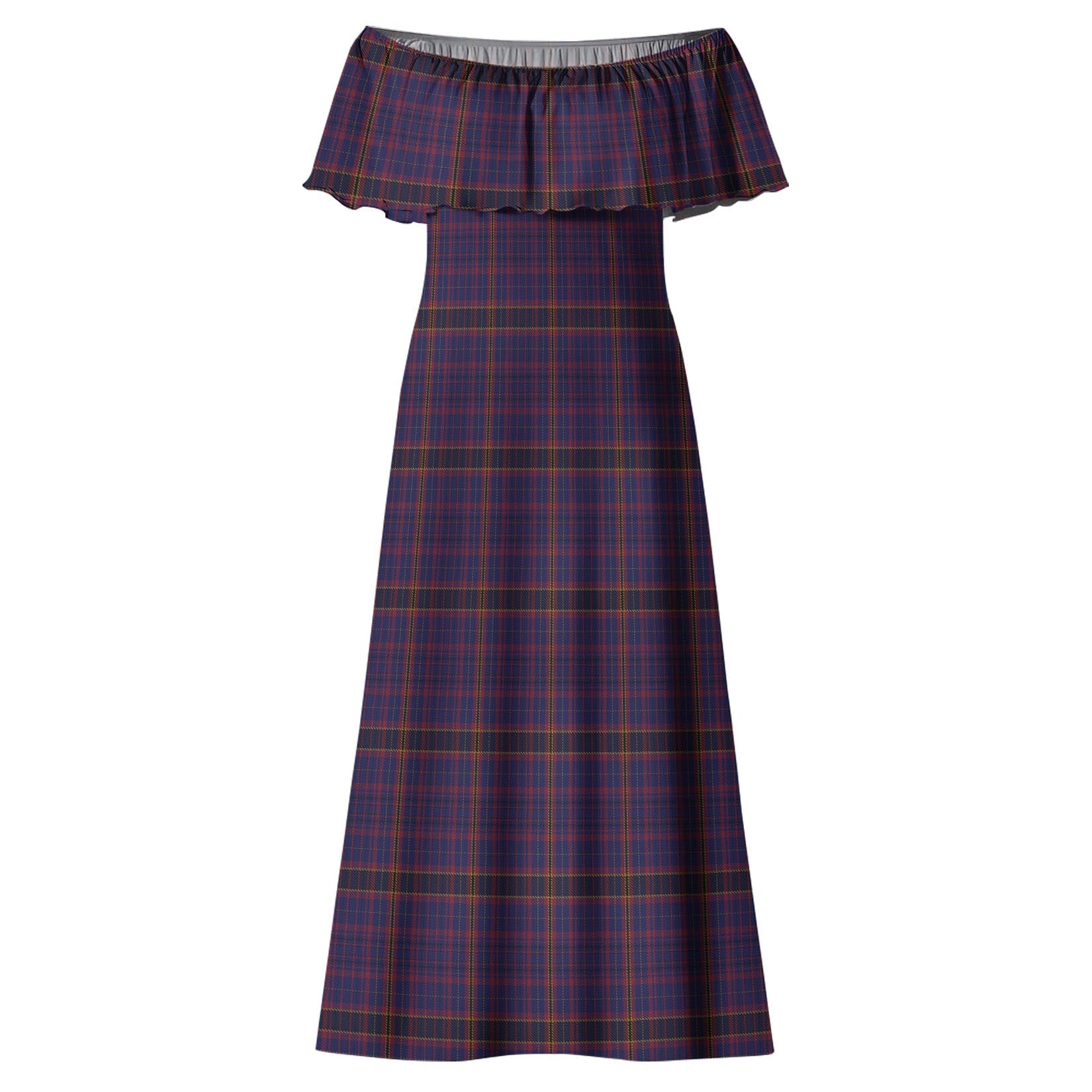 James of Wales Tartan Off Shoulder Long Dress - Tartanvibesclothing