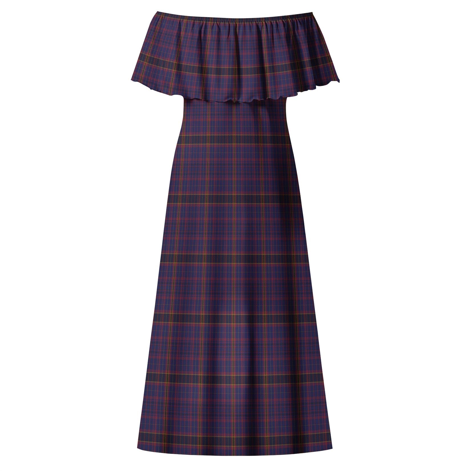 James of Wales Tartan Off Shoulder Long Dress - Tartanvibesclothing