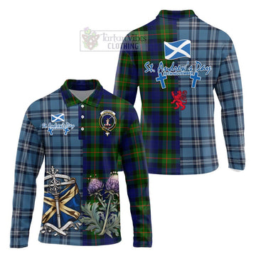 Jamieson Tartan Long Sleeve Polo Shirt Happy St. Andrew's Day Half Tartan Style