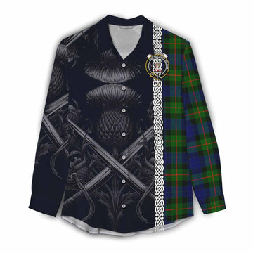 Jamieson Tartan Women's Casual Shirt with Family Crest Cross Sword Thistle Celtic Vibes