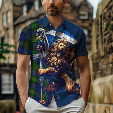 Jamieson Tartan Family Crest Short Sleeve Button Shirt with Scottish Majestic Lion