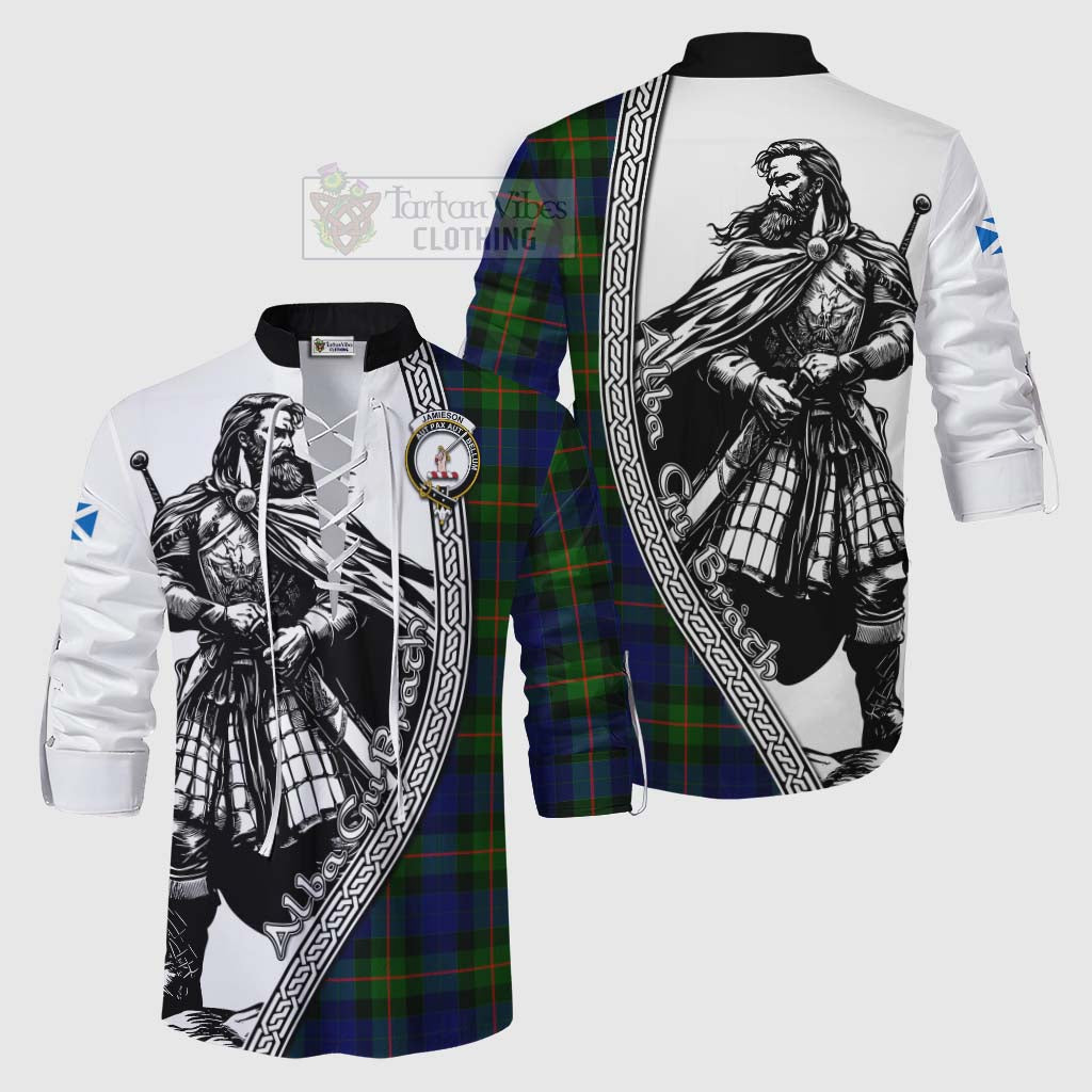 Tartan Vibes Clothing Jamieson Tartan Clan Crest Ghillie Kilt Shirt with Highlander Warrior Celtic Style