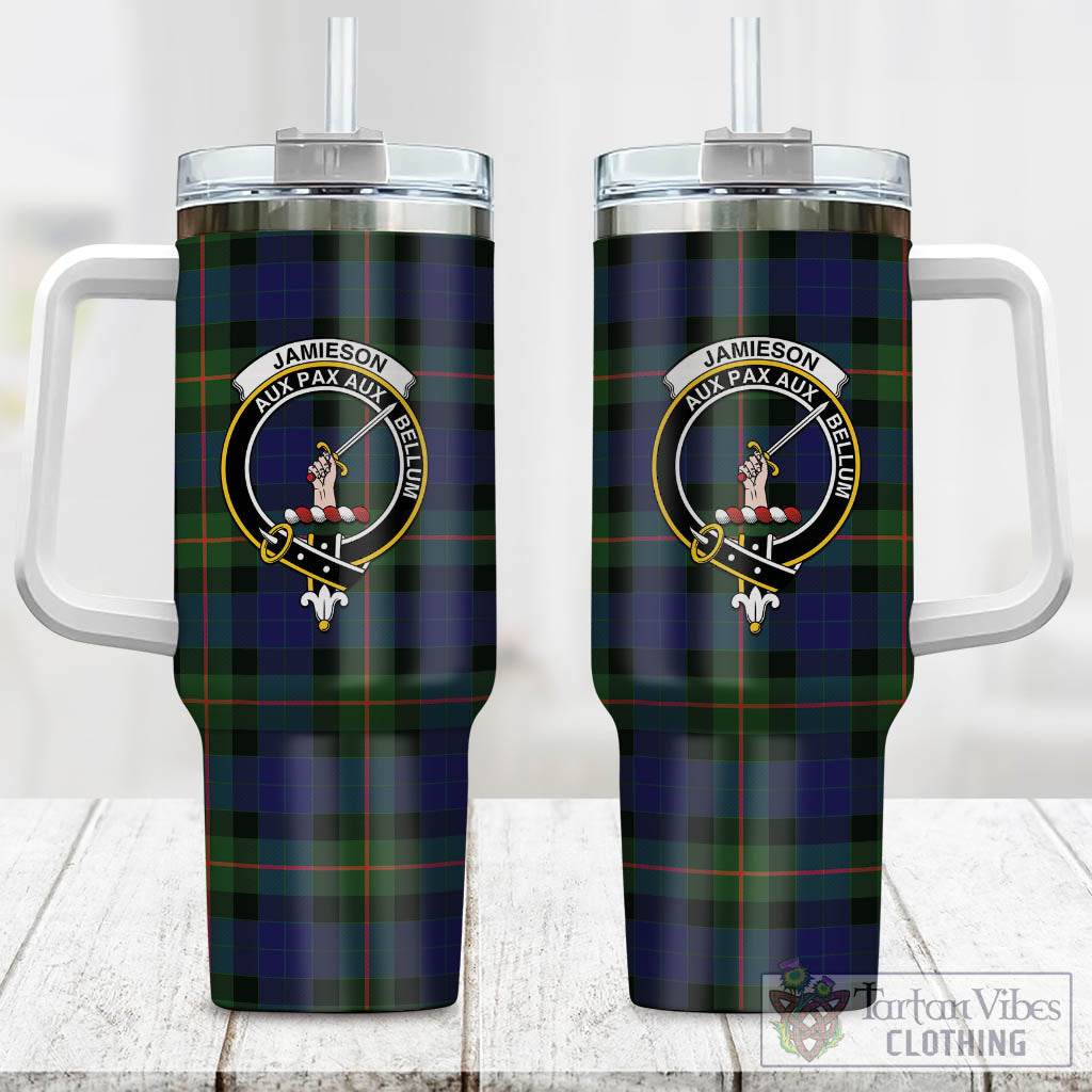 Tartan Vibes Clothing Jamieson Tartan and Family Crest Tumbler with Handle