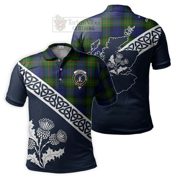 Jamieson Tartan Polo Shirt Featuring Thistle and Scotland Map