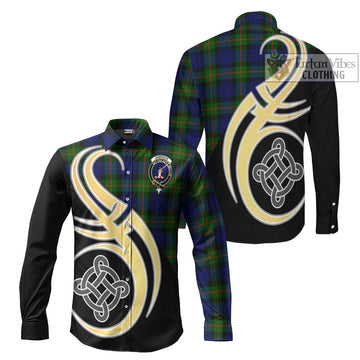 Jamieson Tartan Long Sleeve Button Shirt with Family Crest and Celtic Symbol Style