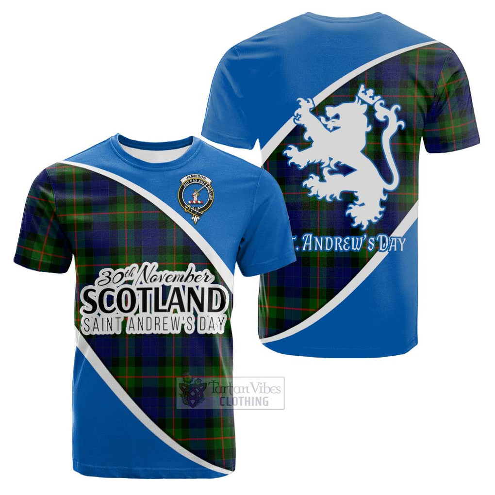 Tartan Vibes Clothing Jamieson Family Crest Tartan Cotton T-shirt Celebrate Saint Andrew's Day in Style