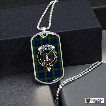 Jamieson Tartan Dog Tag Necklace with Family Crest Silver No - Tartan Vibes Clothing