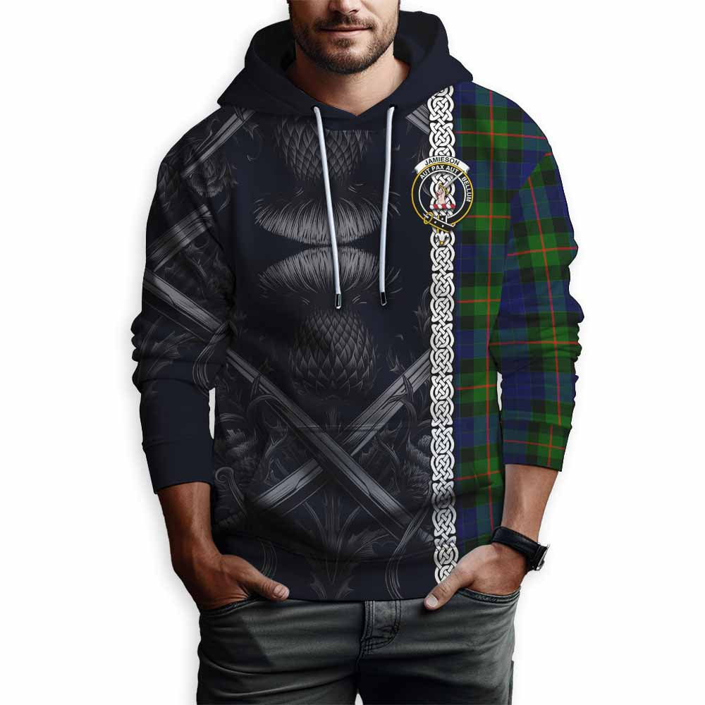 Tartan Vibes Clothing Jamieson Tartan Hoodie with Family Crest Cross Sword Thistle Celtic Vibes