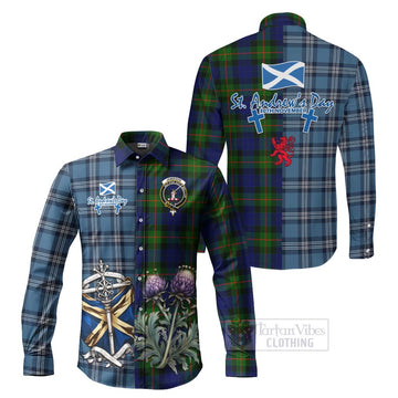 Jamieson Tartan Long Sleeve Button Shirt Happy St. Andrew's Day Half Tartan Style