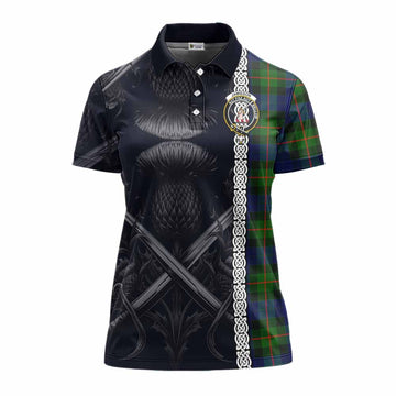 Jamieson Tartan Women's Polo Shirt with Family Crest Cross Sword Thistle Celtic Vibes